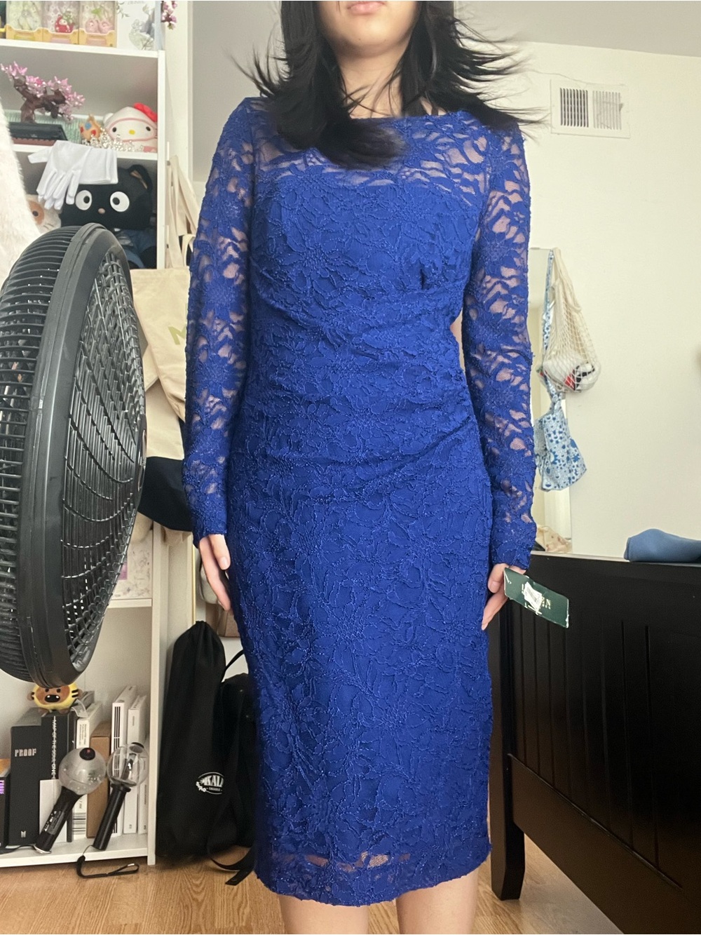 lauren ralph lauren electric blue lace midi drape dress y2k size 4